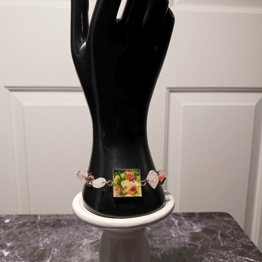 Rose Garden Bracelet with Pink and Green Stone Accents